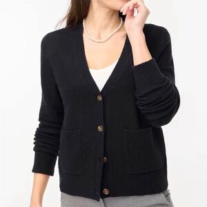 J.Crew V-neck womens cardigan sweater extra soft in extra-soft yarn BLACK medium